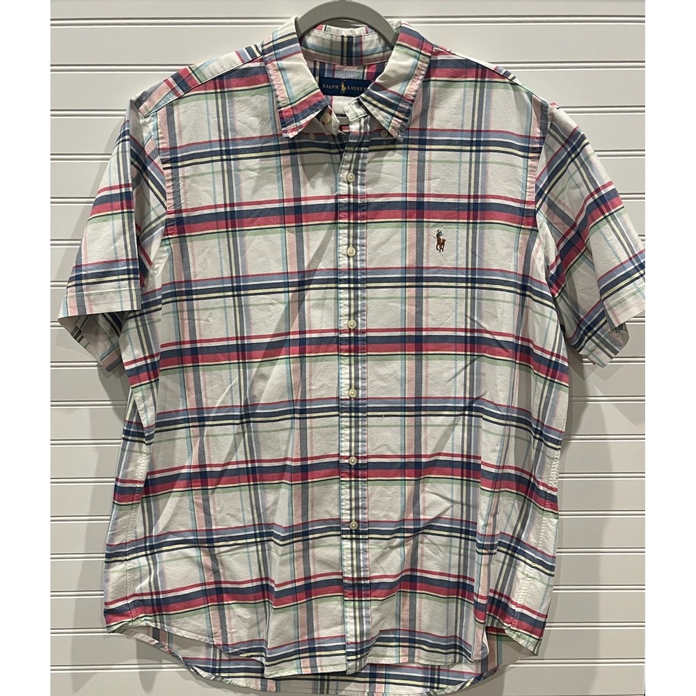 Ralph Lauren Multicolor‎ Plaid Short Sleeve Button Down Shirt Mens XL